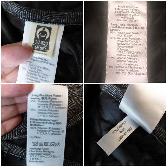 Madewell Quilted Oversized Bomber Jacket Women 3X Black Herringbone Wool N0317 - Picture 13 of 13